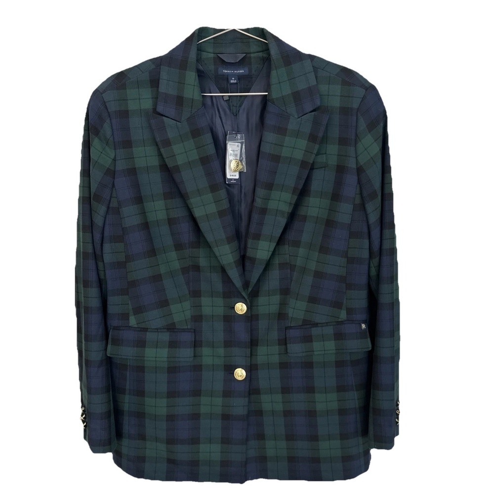 NWT Tommy Hifiger Women's Jacket Oversized Black Watch Tartan Plaid Preppy Sz 10